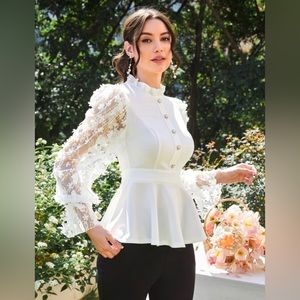 SHEIN Modely Floral Applique Ruffle Hem Frill Trim Top sz large